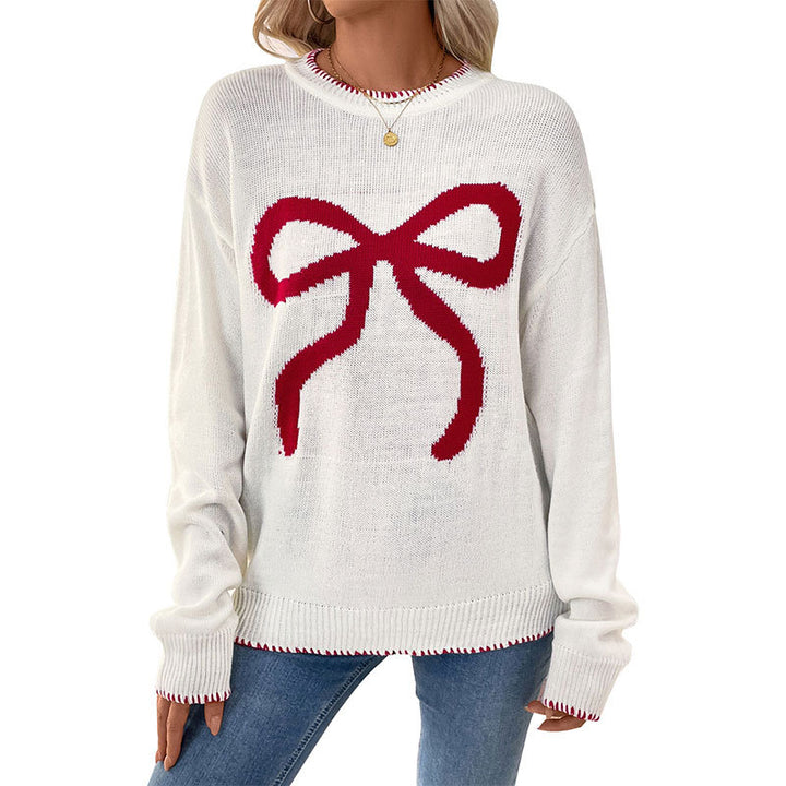 Damen Strickpullover mit festlichem Schleifenmotiv und lässigem Schnitt Drune
