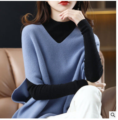 Damen Strickponcho mit V-Ausschnitt und eleganter Silhouette Drune
