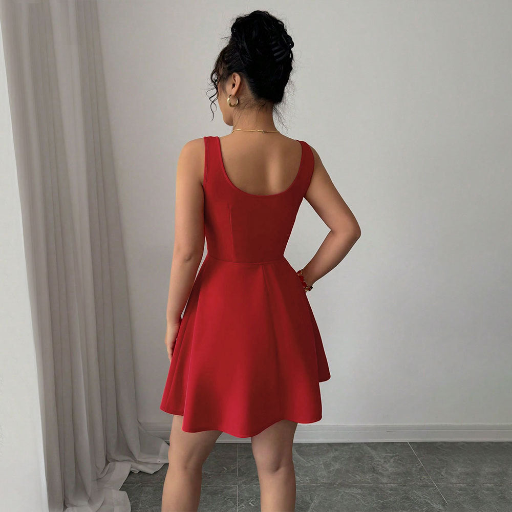 Damen Minikleid mit elegantem Ausschnitt und verspieltem Bindedetail Drune