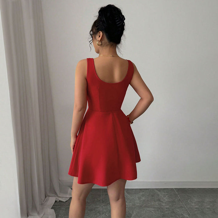 Damen Minikleid mit elegantem Ausschnitt und verspieltem Bindedetail Drune
