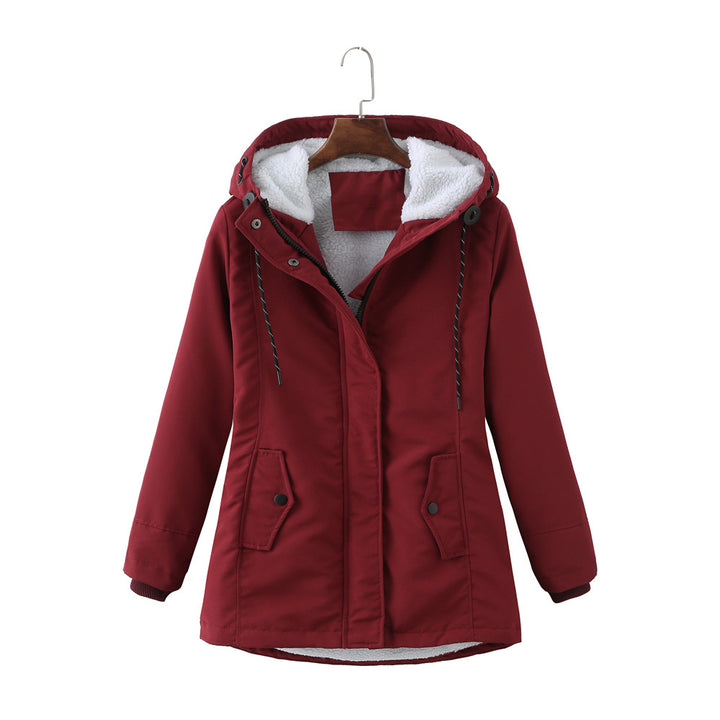Damen warme Fleecegefütterte Parka-Jacke mit verstellbarem Taillenzug Drune