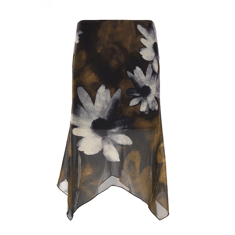 Damen Midi-Rock mit floralem Chiffon-Design Drune
