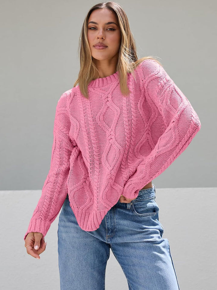 Damen Grob gestrickter Pullover mit Zopfdesign Drune