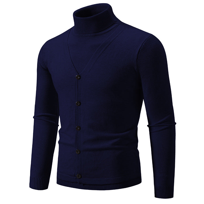 Herren eleganter Rollkragenpullover mit knöpfbaren Frontdetails und feiner Strickstruktur Drune