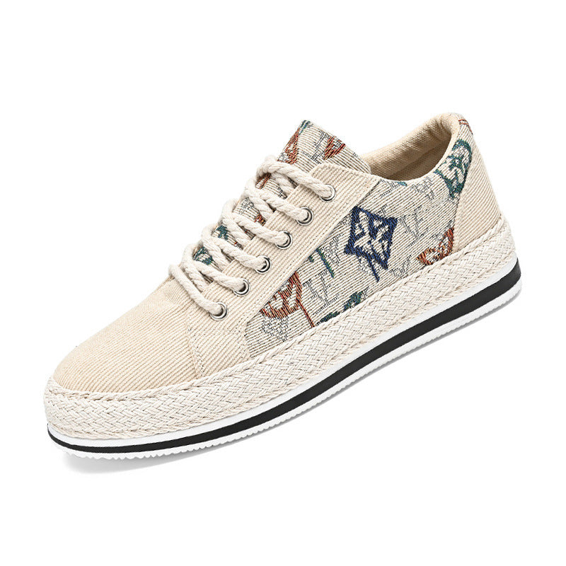 Damen bestickte Canvas‑Sneaker mit Quastenanhänger und geflochtener Plateausohle Drune