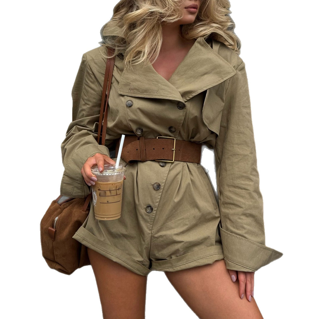 Damen Kurzjacke mit Gürtel und Knopfverschluss Drune