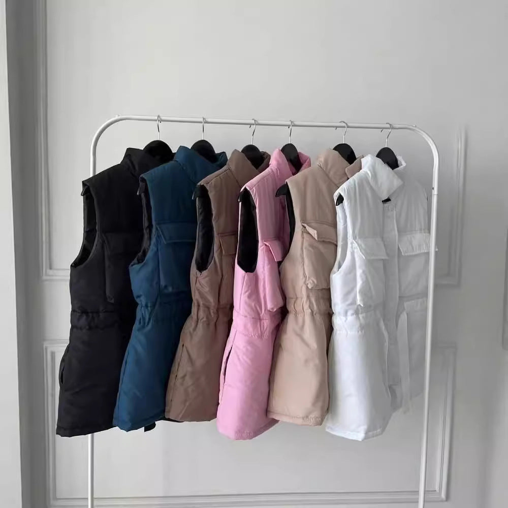 Damen sportliche Weste mit Kapuze und Taillenzug Drune