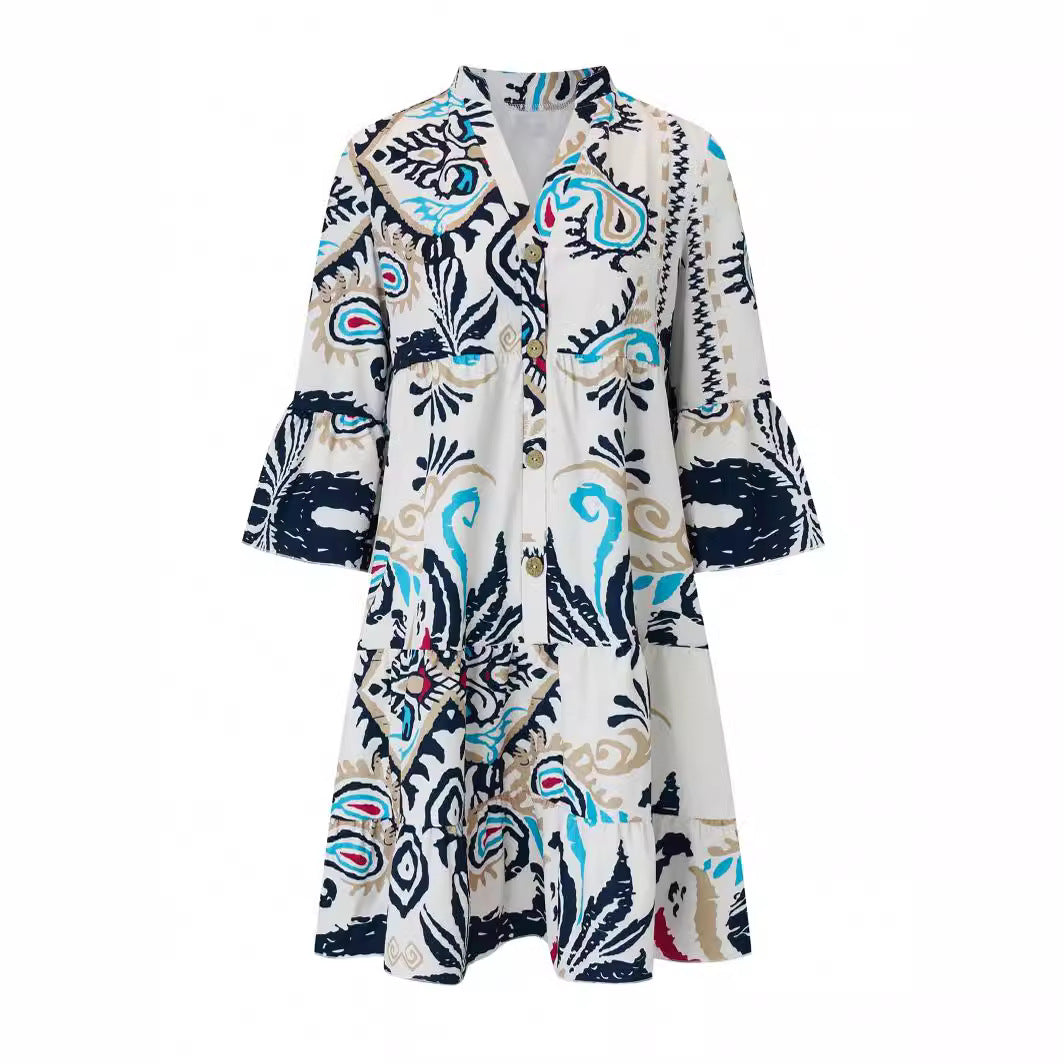 Damen Freizeitkleid mit modischem floralem Design und langen Ärmeln Drune