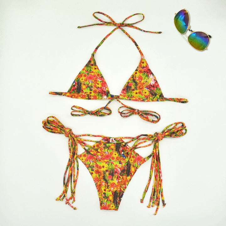 Damen Triangel-Bikini mit verstellbaren Riemen und fröhlichem Blumenmuster Drune