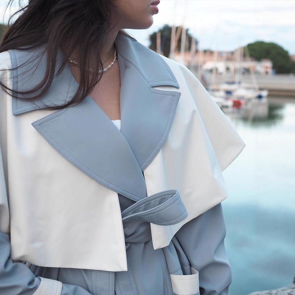 Damen modischer Trenchcoat mit kontrastierendem Farbdesign und eleganten Details Drune
