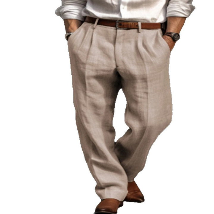 Herren elegante Leinenhose mit Falten und seitlichen Taschen Drune
