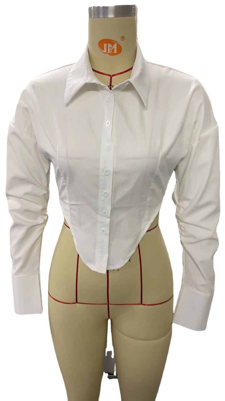 Damen modische Bluse mit elegantem taillierten Schnitt und klassischem Kragen Drune