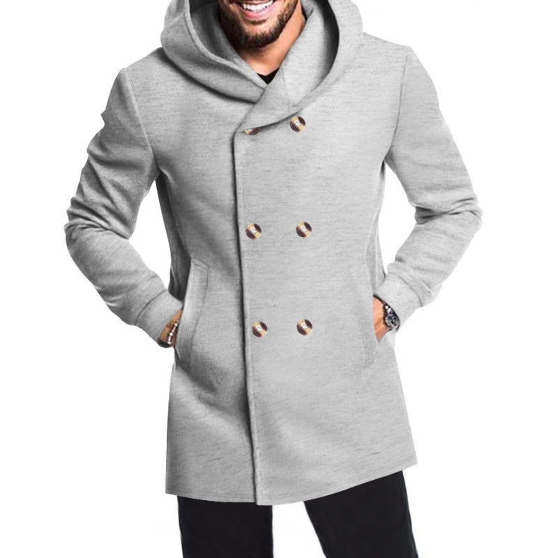 Herren Modische Doppelreihige Jacke mit Kapuze Drune