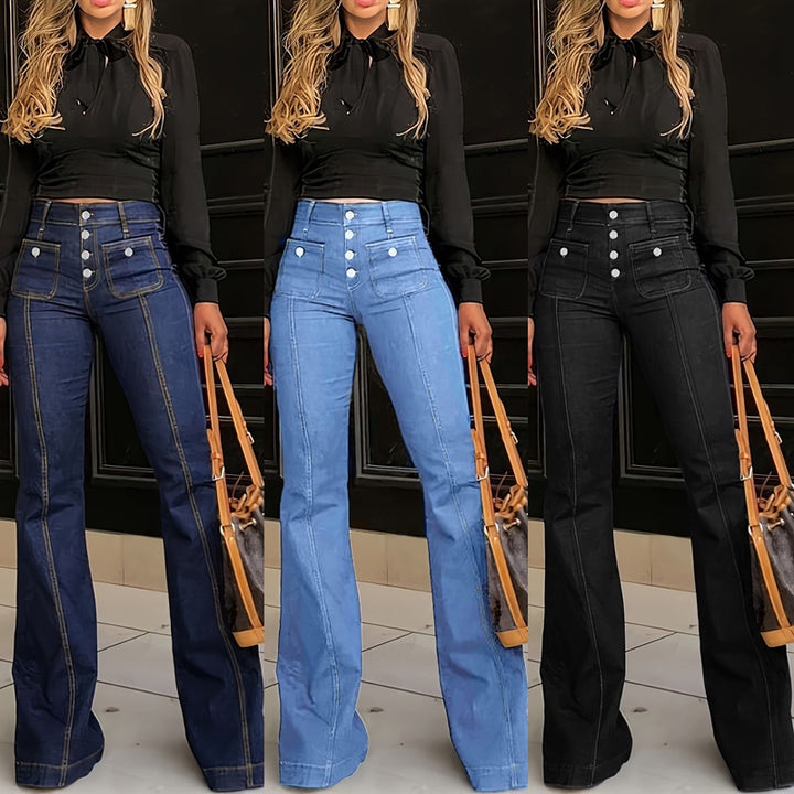 Femme Hohe Taille Ausgestellte Jeanshose Drune