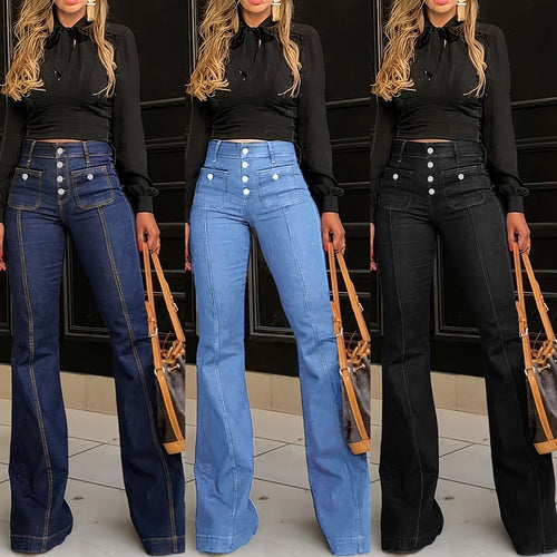 Femme Hohe Taille Ausgestellte Jeanshose Drune