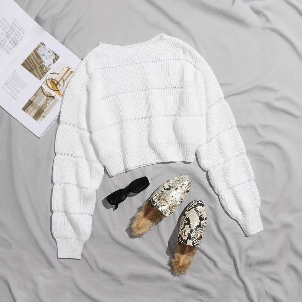 Damen Trendiger Strickpullover mit strukturierter Rippoptik und verkürztem Schnitt Drune
