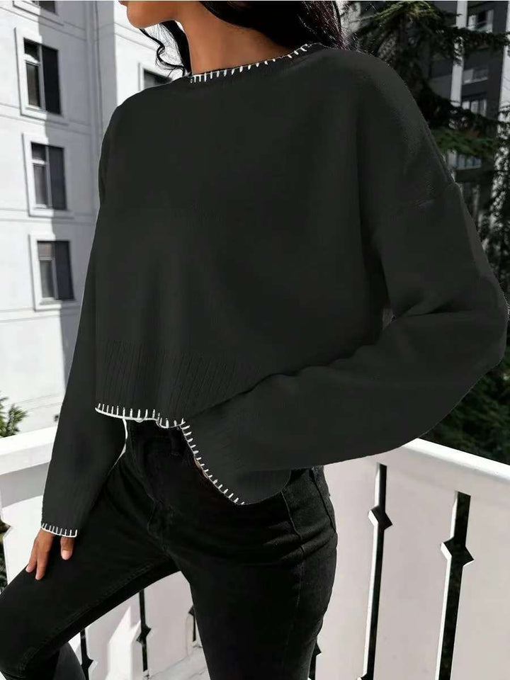 Damen lässiger cropped Pullover mit feinem Rippenstrick Drune