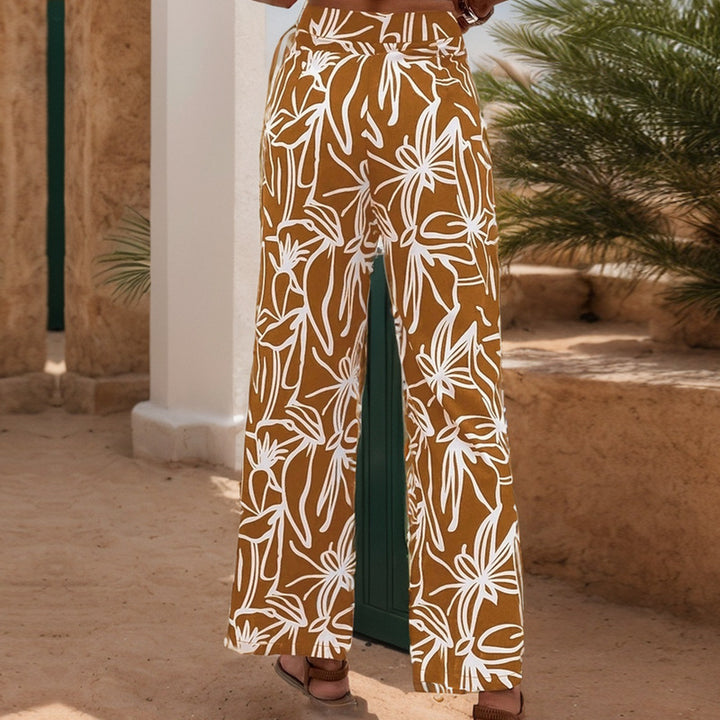 Damen weite Sommerhose mit floralem Muster und elastischem Bund Drune