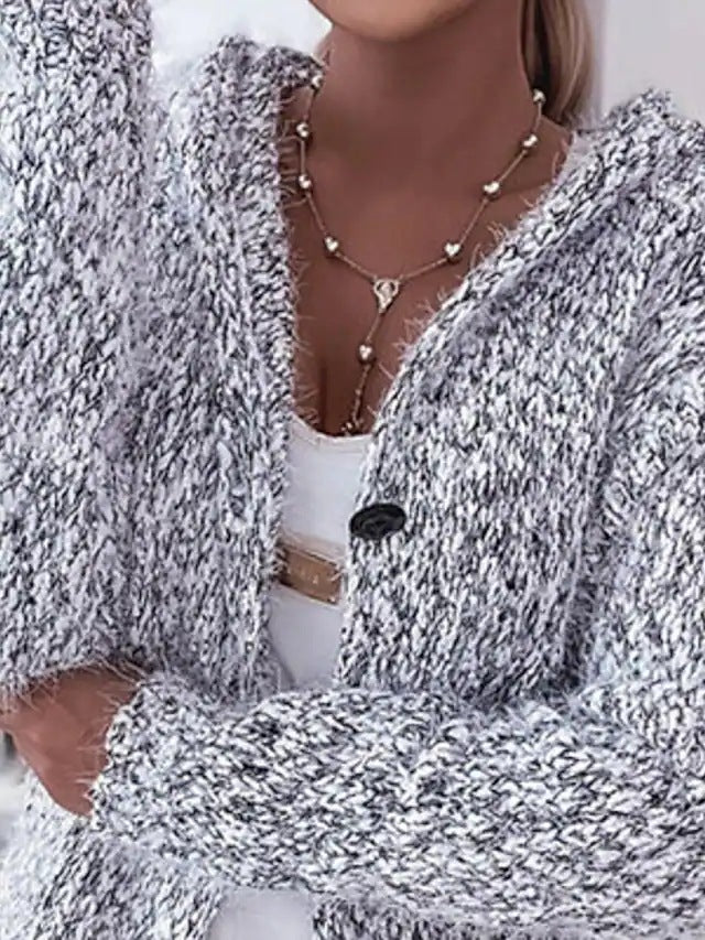Damen Grobstrickjacke mit Kapuze und praktischen Taschen Drune
