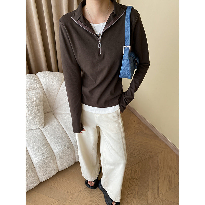 Damen hochgeschlossener Pullover mit Reißverschluss Drune