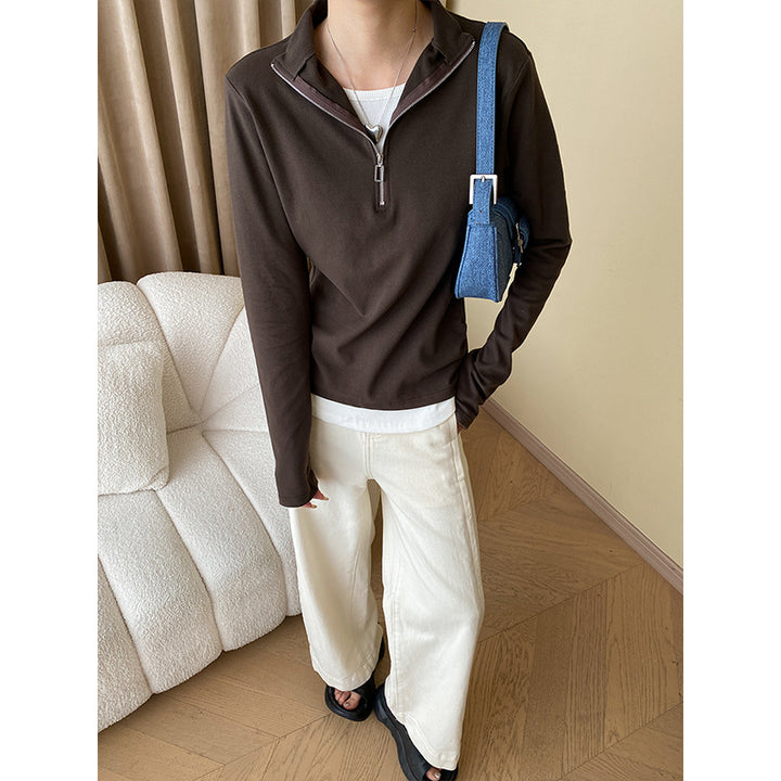 Damen hochgeschlossener Pullover mit Reißverschluss Drune
