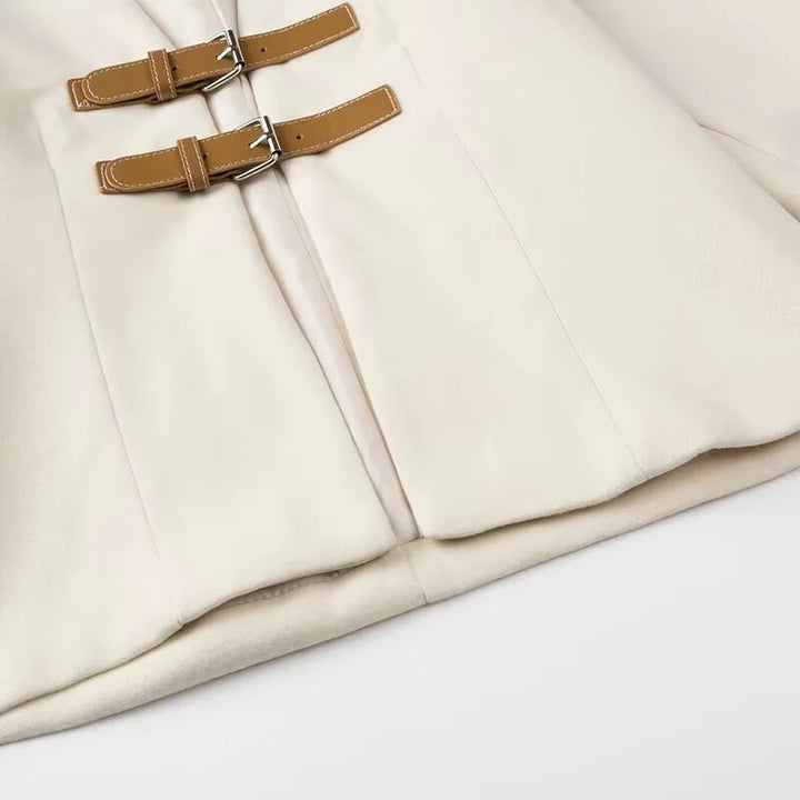 Damen elegante Kurzjacke mit praktischen Schnallenverschlüssen Drune