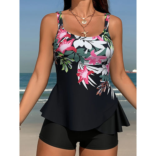 Damen Tankini-Set mit ausgestellt Oberteil und komfortablen Shorts Drune
