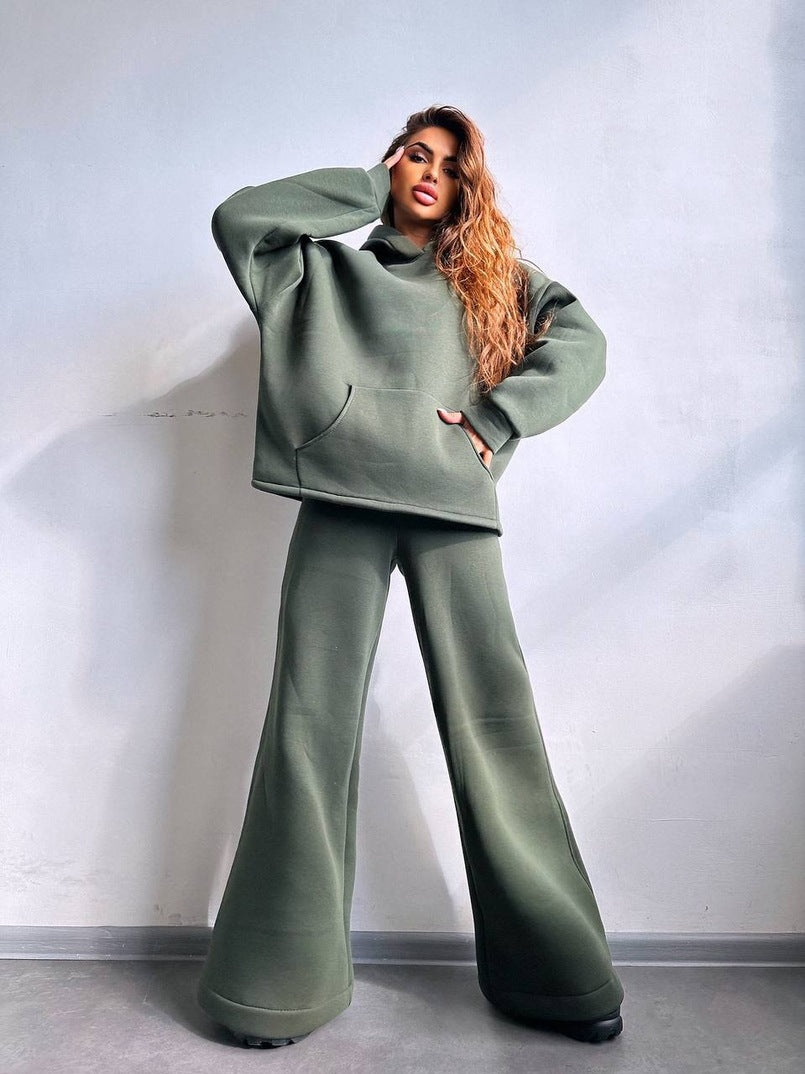 Damen lässiger Kapuzenpullover und weite Hose Set Drune