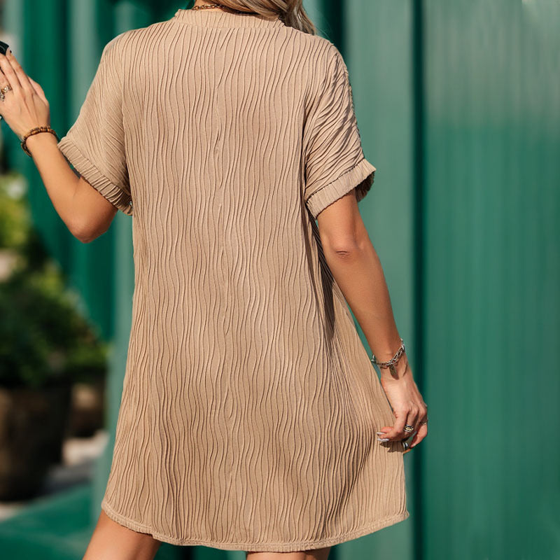 Damen Luftiges Freizeitkleid mit modischem V-Ausschnitt und strukturiertem Design Drune