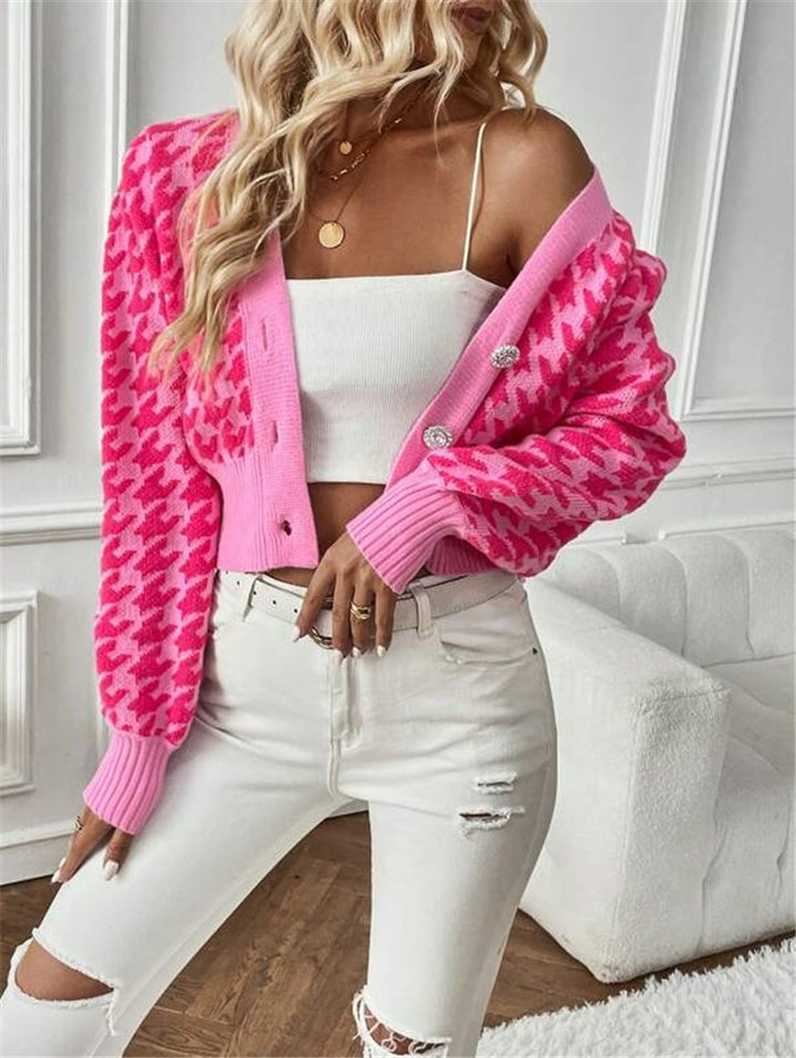 Damen Strickjacke mit modernem Hahnentritt-Muster Drune