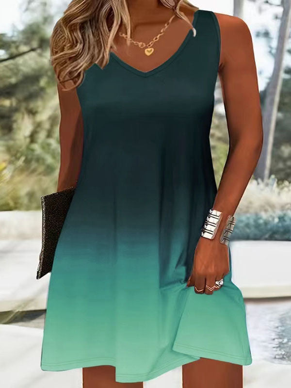 Damen Sommerliches V-Ausschnitt Kleid im modischen Ombre-Design Drune