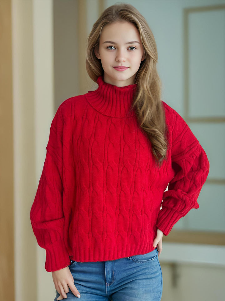 Damen Strickpullover mit hohem Kragen und strukturierter Zopfoptik Drune