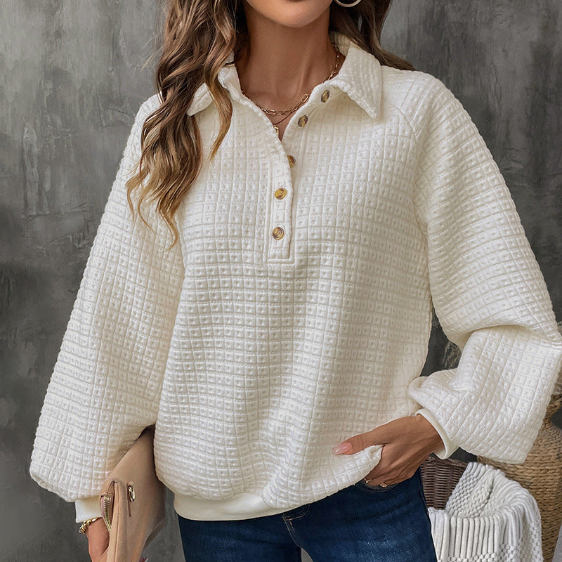 Damen Casual Overshirt mit Knopfdetail und strukturiertem Waffelmuster Drune