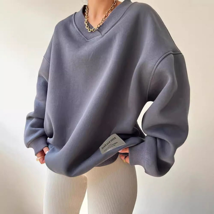 Damen Oversize Sweatshirt mit V-Ausschnitt und gemütlichem Schnitt Drune