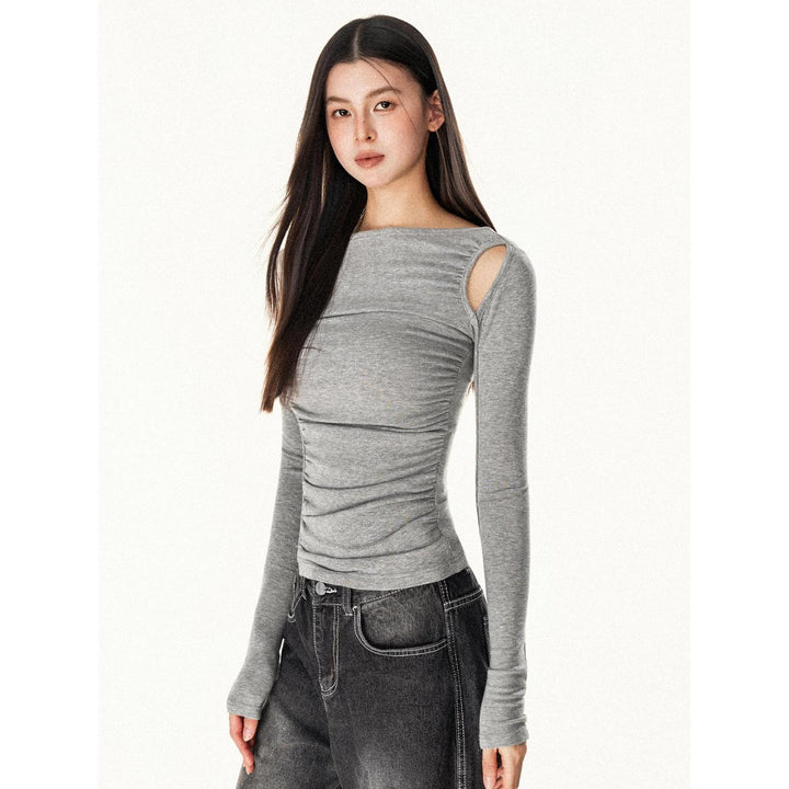 Damen figurbetontes Langarmshirt mit asymmetrischem Ausschnitt Drune