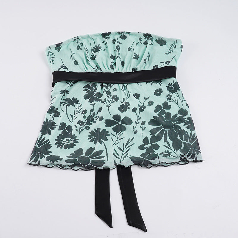 Damen Bandeau-Top mit floralem Druck und verstellbarem Gürtel Drune
