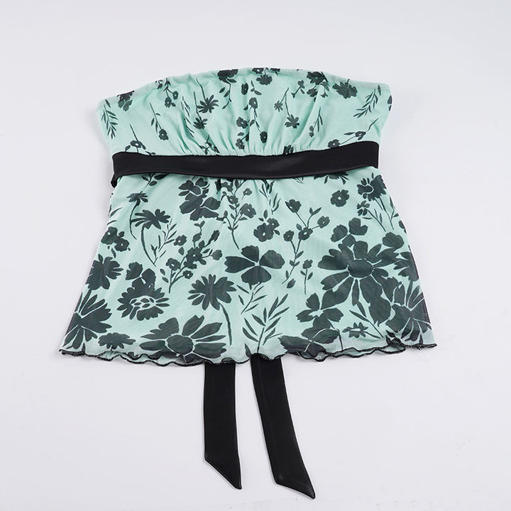 Damen Bandeau-Top mit floralem Druck und verstellbarem Gürtel Drune