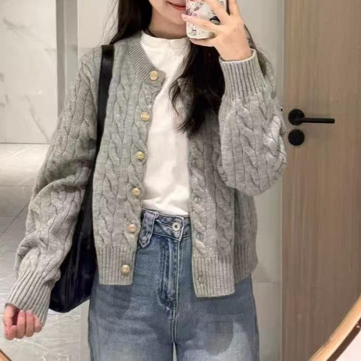 Damen Kuschelige Strickjacke mit Zopfmuster Drune