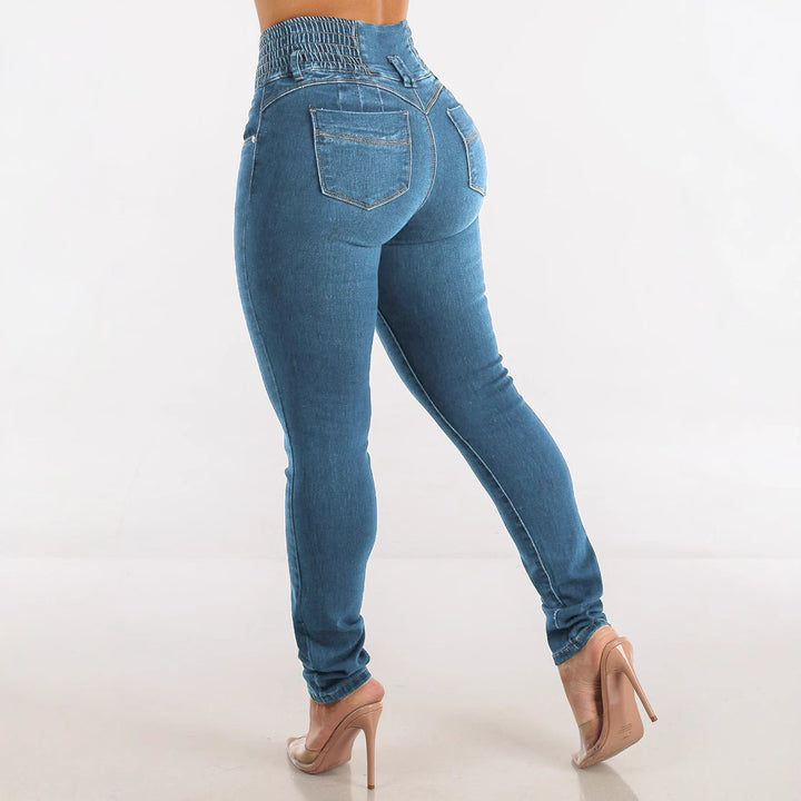 Damen Slim-Fit High-Waist Jeans mit elastischem Taillenbund Drune