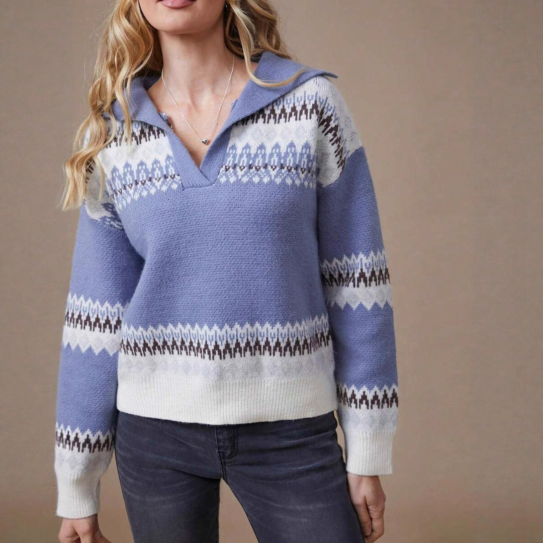 Damen kuscheliger Pullover mit Norweger-Muster und modernem Stehkragen Drune