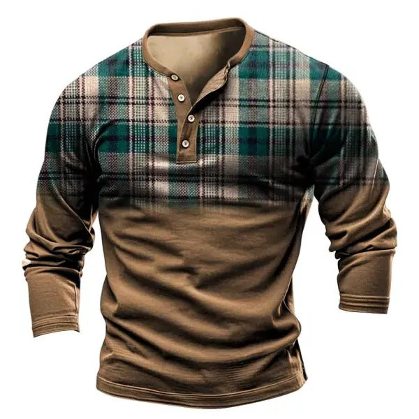 Herren Longsleeve mit modernem Karodesign und Knopfleiste Drune