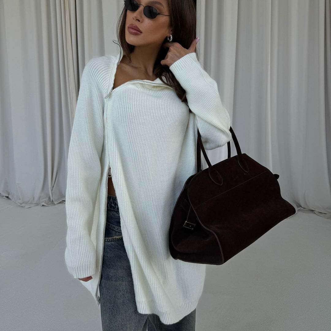 Damen Oversized Strickpullover mit modernem Stehkragen Drune