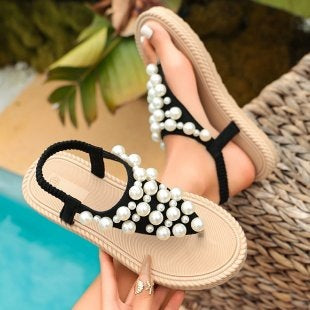 Damen Orientierende Riemchensandalen mit Perlenverzierungen Drune
