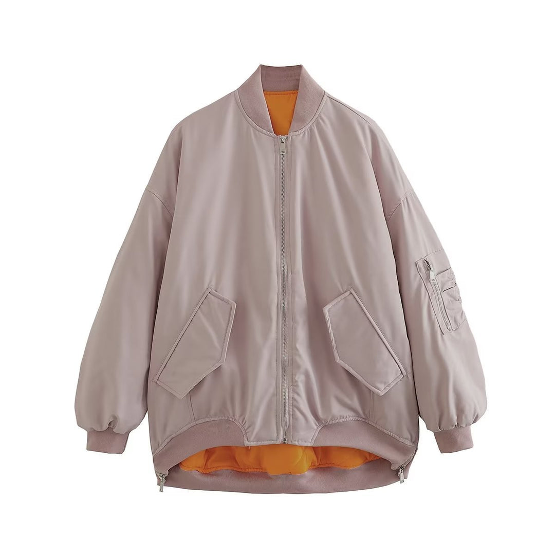 Damen modische Oversized Bomberjacke mit funktionalen Taschen und sportlichem Design Drune