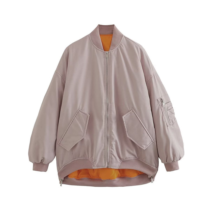 Damen modische Oversized Bomberjacke mit funktionalen Taschen und sportlichem Design Drune