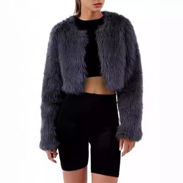 Damen Flauschige Kurzjacke mit offenem Schnitt Drune