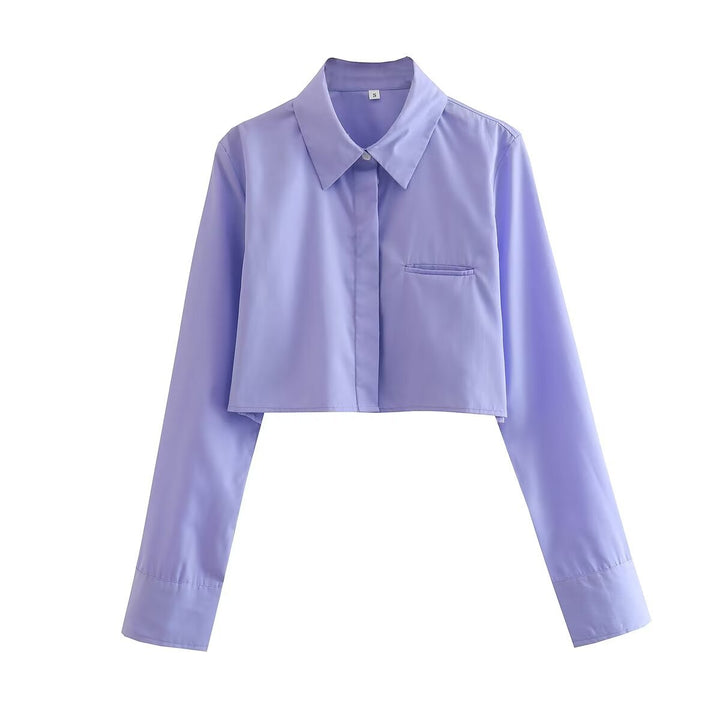 Damen cropped Bluse mit klassischem Kragen und praktischen Brusttaschen Drune