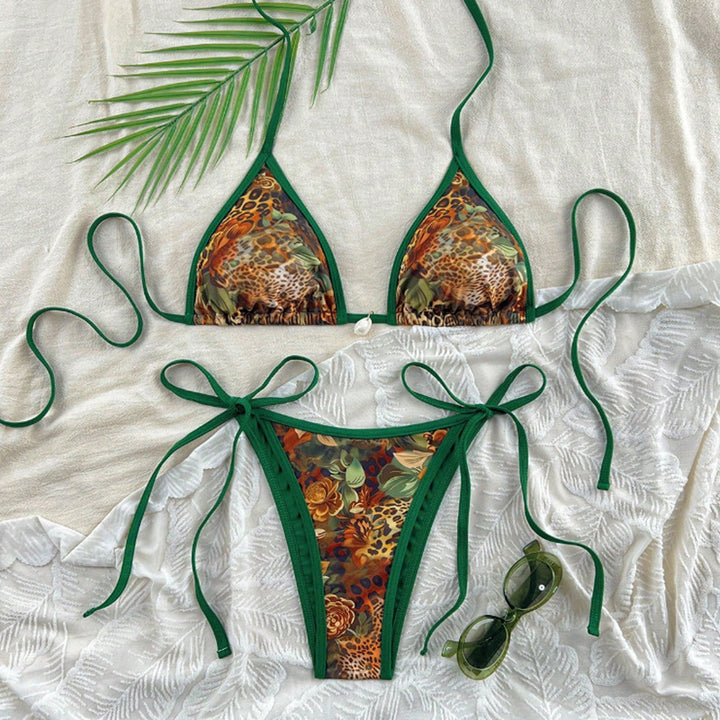 Damen Triangel-Bikini mit animalischem Muster und seitlichen Krawatten Drune