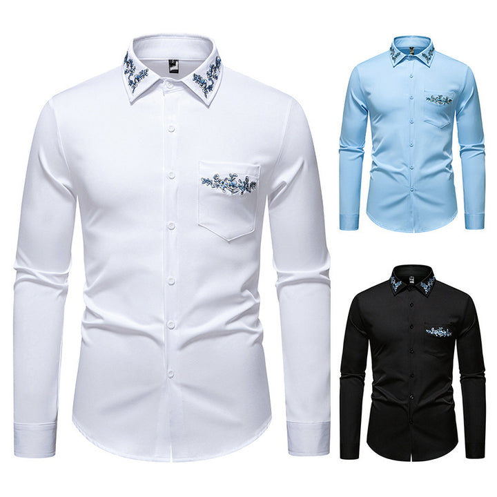 Herren elegantes Hemd mit kunstvollem Bestickungsdesign Drune