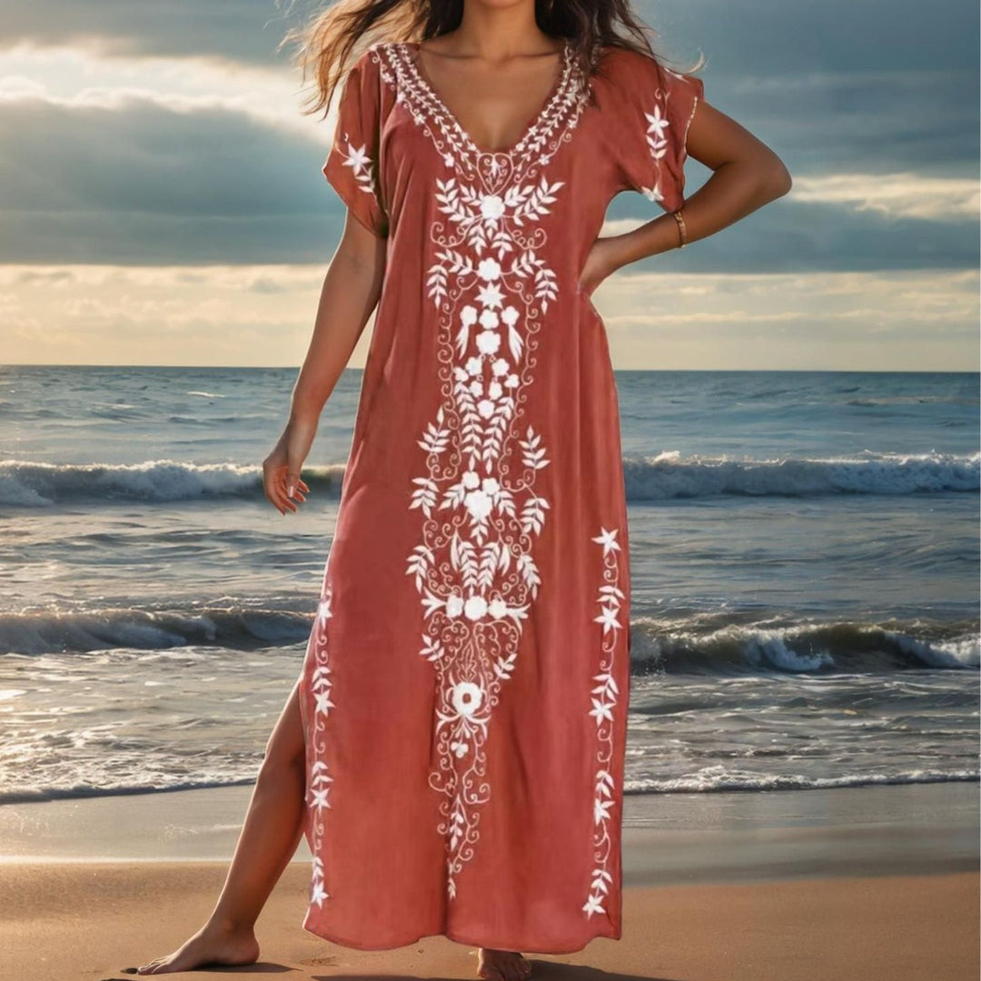Damen eleganter Strandüberwurf mit filigranem Stickereidesign Drune